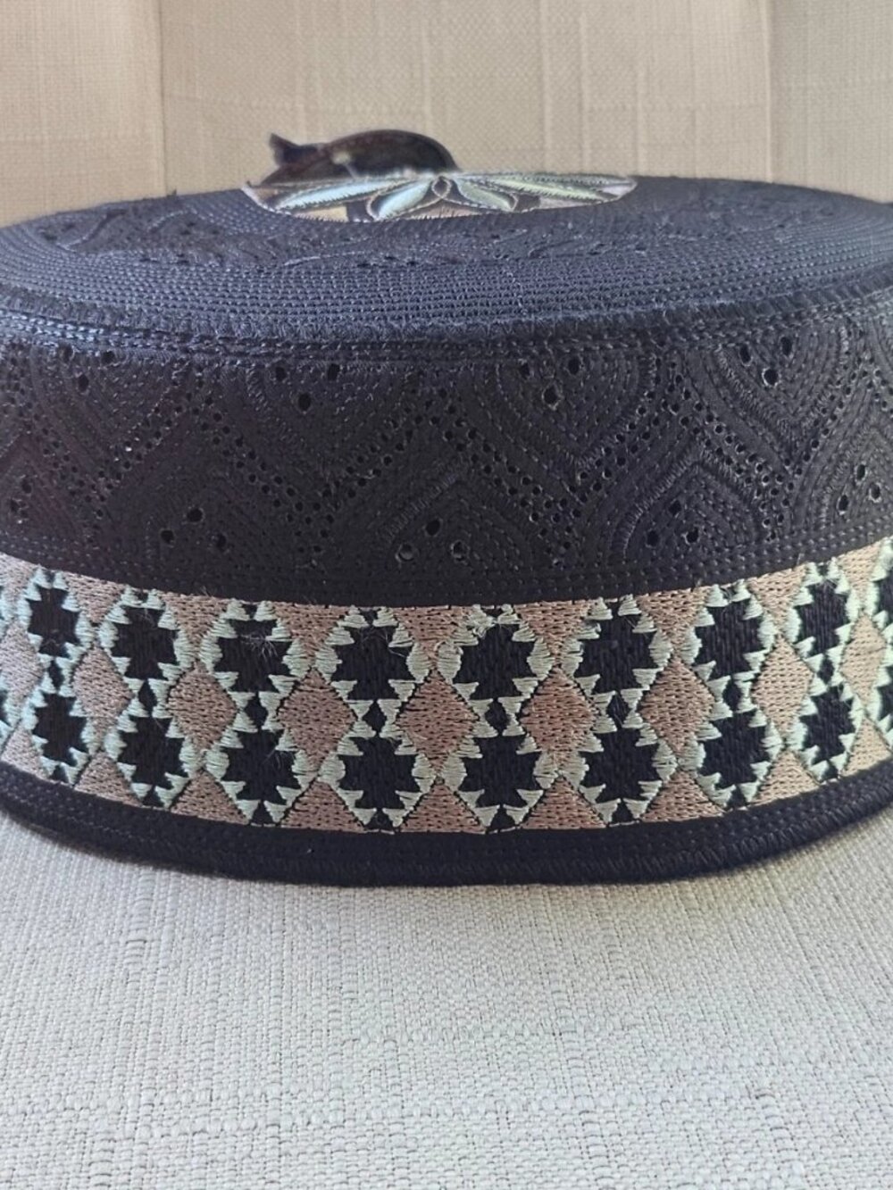 Men Religious Hat Round Muslim Prayer Cap Topi Hat Black Size 56cm NWT Unbrand